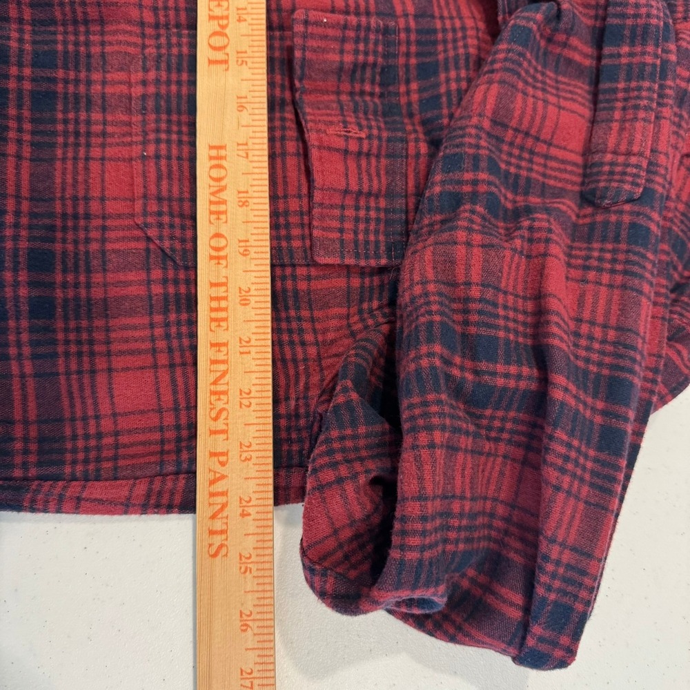 LL Bean Mens Slightly Fitted Flannel Shirt Red Navy Blue Plaid Large 512313 - Picture 4 of 6